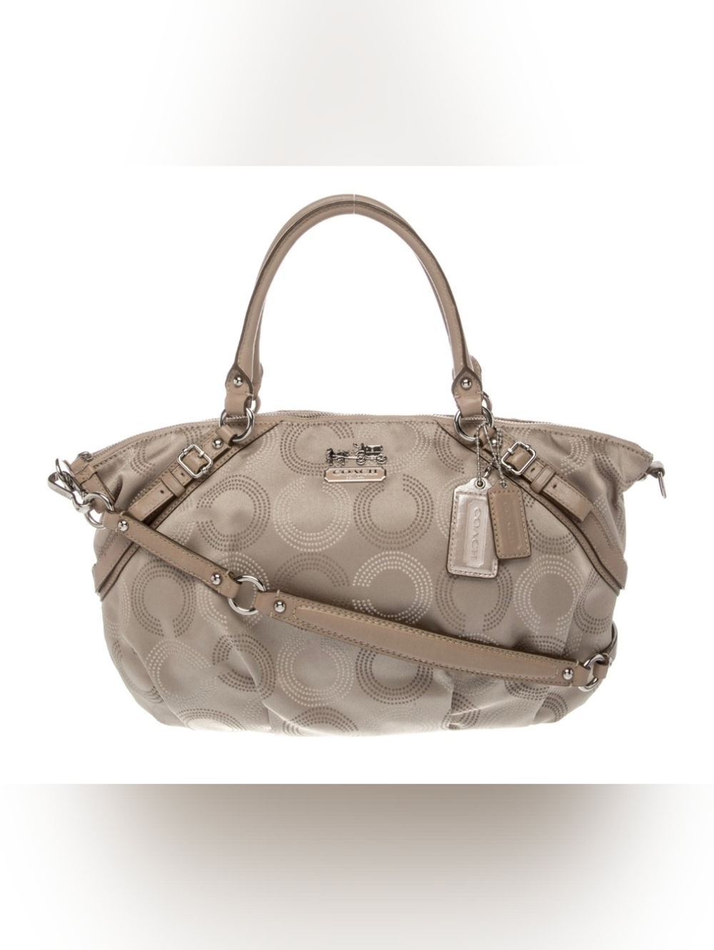 Coach Taupe Signature Canvas Satchel with Leather Trim - Picture 2 of 6